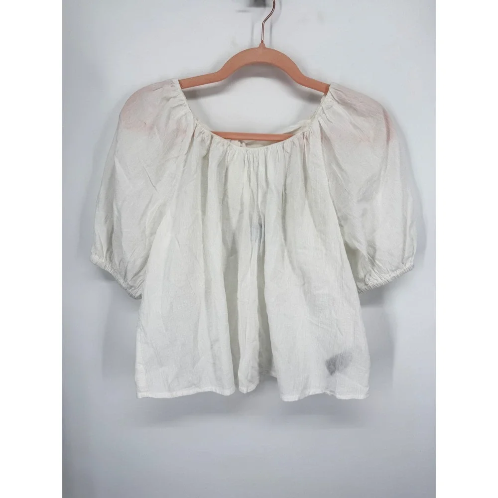 NEW Old Navy Blouse Womens XS White Puff Sleeve Tie Back Gauze Boho Top